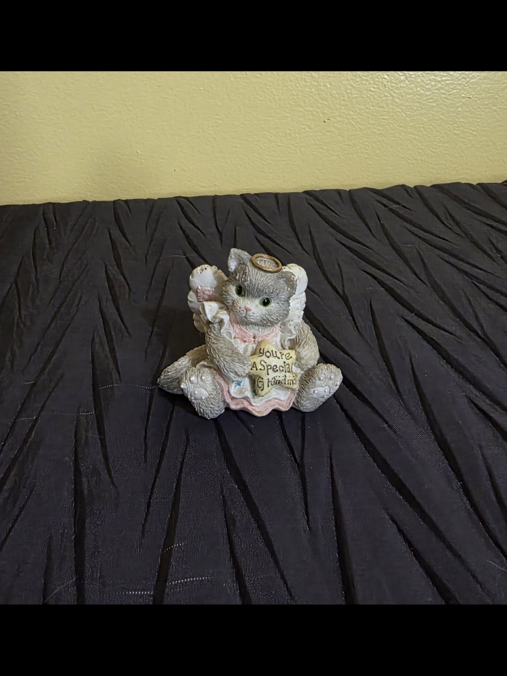 1994 Enesco Gray and Pink Angel Kitty Figurine "You're A Special Grandma"